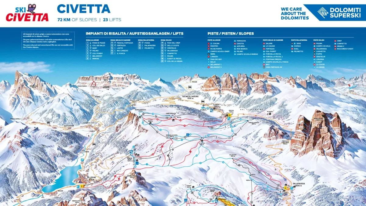Pisten und Liftanlagen im Skigebiet Civetta
